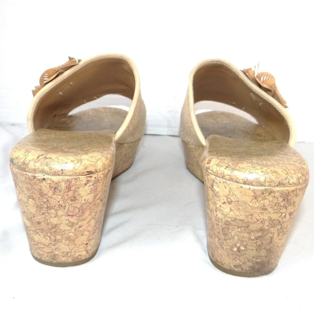 Jaclyn‎ Smith Adina Natural Wedge Sandals Floral Cork Platform Beige Womens 10M